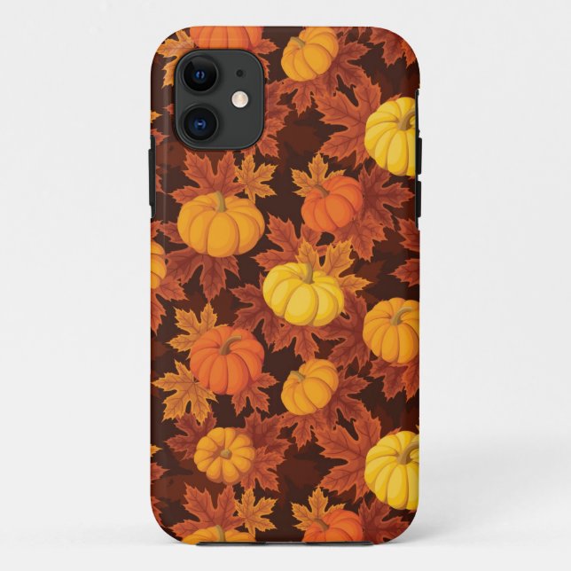 Coques Case-Mate iPhone Motif avec citrouille et érable d'automne (Dos)