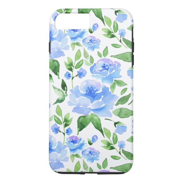 Coques Case-Mate iPhone Motif avec fleurs d'aquarelle bleue (Dos)