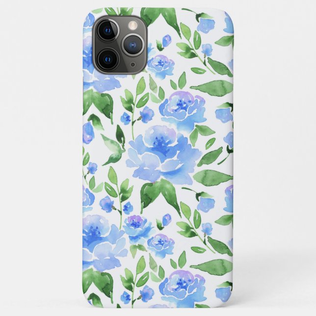 Coques Case-Mate iPhone Motif avec fleurs d'aquarelle bleue (Dos)
