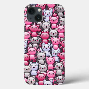 iPhone 13 Case motif avec les chats mignons 2 de griffonnage de