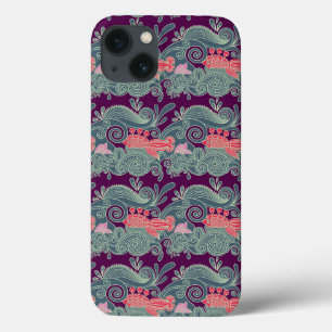 Coques Pour iPhone Motif avec les poissons et la vague pourpre