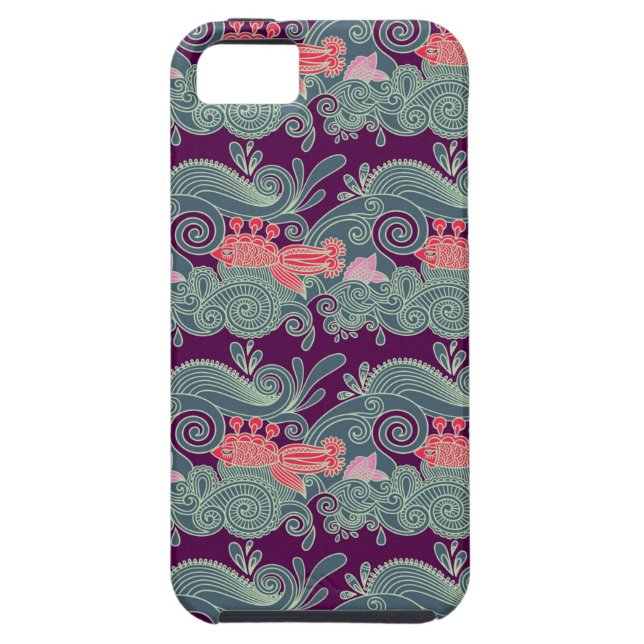 Coques Case-Mate iPhone Motif avec les poissons et la vague pourpre (Dos)
