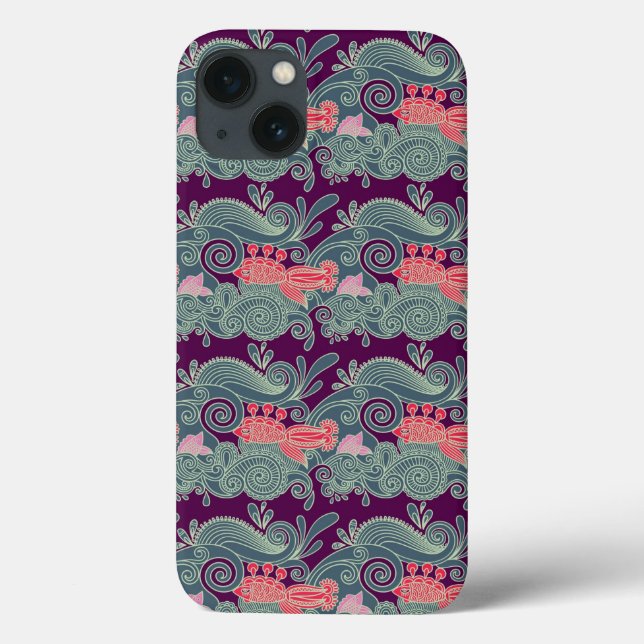 Coques Case-Mate iPhone Motif Avec Poisson Et Vague Violette (Verso)