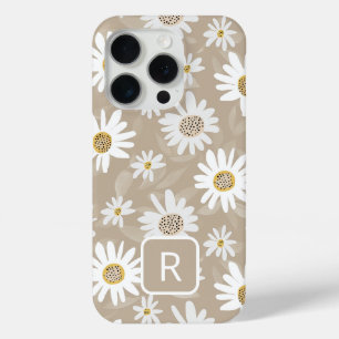 Coque iPhone 15 Pro Motif Beige de la marguerite initiale personnalisé