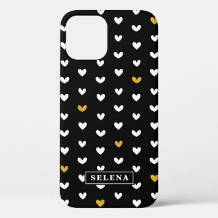 Case-Mate iPhone Case Motif Black White Gold Heart avec nom personnalisé