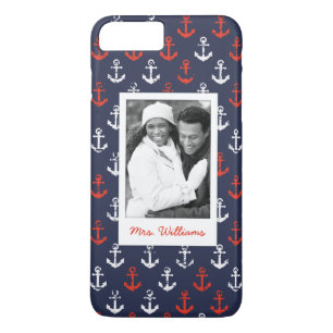 Coques Pour iPhone Motif blanc et bleu rouge votre photo et nom