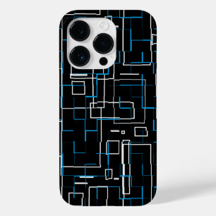 Coque Pour iPhone 14 Pro Motif blanc et bleu sur noir