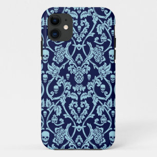 Coque iPhone 11 Motif bleu de damassé de crâne
