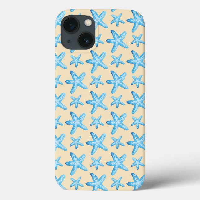 Coques Case-Mate iPhone Motif bleu d'étoiles de mer d'aquarelle (Verso)