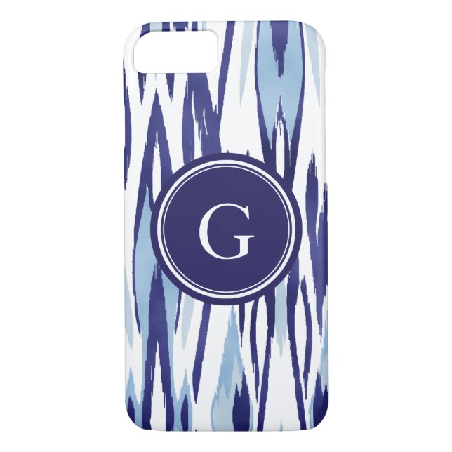 Coques Case-Mate iPhone Motif bleu et blanc chic d'ikat d'aquarelle (Dos)