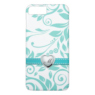 Coque iPhone 7 Plus Motif bleu et blanc d'Aqua de damassé avec le