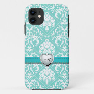 Etui iPhone Case-Mate Motif bleu et blanc d'Aqua de damassé avec le