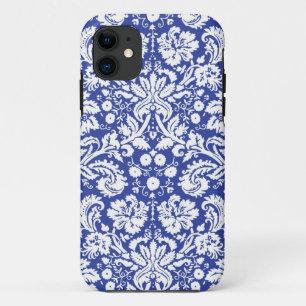 Coques Pour iPhone Motif bleu-foncé de damassé