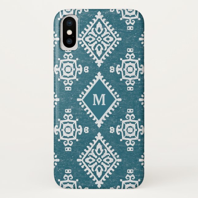 Coques Case-Mate iPhone Motif bleu turquoise du monogramme | Amadora (Dos)