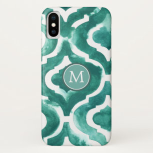 Coques Pour iPhone Motif bleu vert IV du monogramme