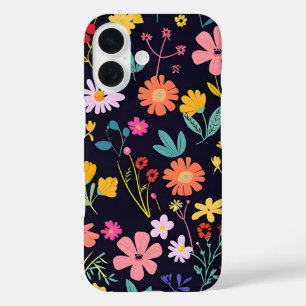 Coque Pour iPhone 16 Motif bohémien floral coloré et fantaisiste foncé