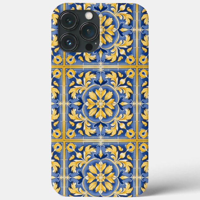 Coques Case-Mate iPhone Motif botanique méditerranéen - Bleu et Jaune (Verso)