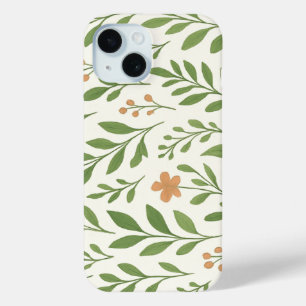 Coque Pour iPhone 15 Motif botanique minimaliste avec feuilles vertes