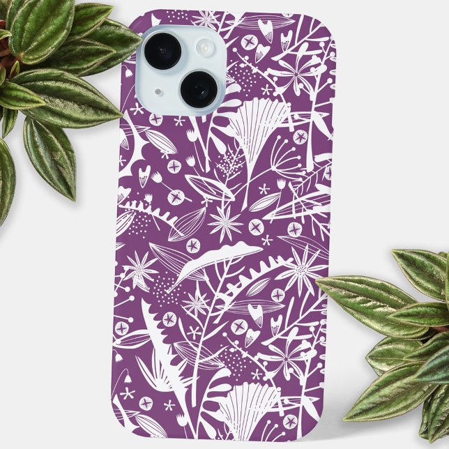 Coques Case-Mate iPhone Motif botanique pourpre (Purple and white botanical silhouette cell phone case)