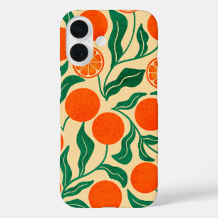 Coque Pour iPhone 16 Motif botanique vibrant orange et citrus 