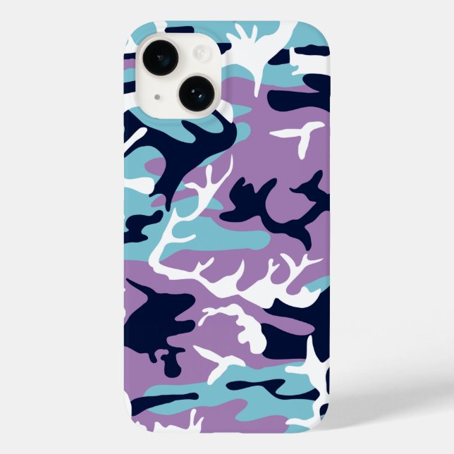 Coques Case-Mate iPhone Motif Camo - Violet Marine Bleu Blanc (Verso)