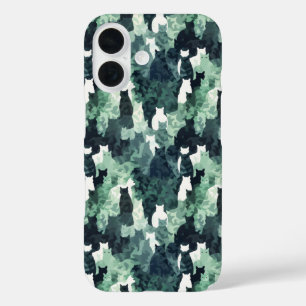 Coque Pour iPhone 16 Motif Camouflage de chats verts