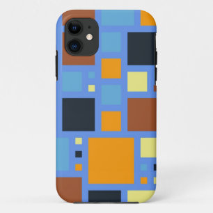 Coques Pour iPhone Motif Carré rétro moderne Brown bleu jaune