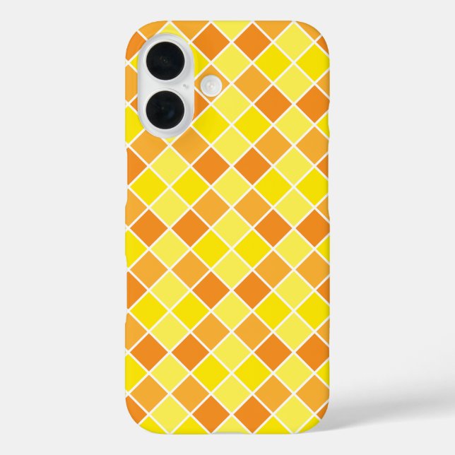 Coques Case-Mate iPhone Motif Carré rétro moderne Jaune Orange Checkers (Verso)