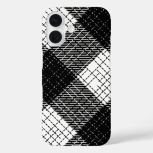 Coque Pour iPhone 16 Motif carreaux à carreaux noir et blanc gras 