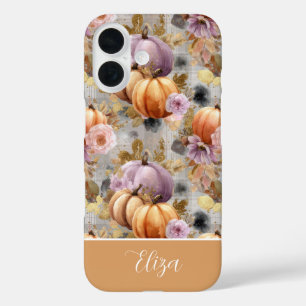 Coque Pour iPhone 16 Motif carreaux citrouille et fleurs personnalisé 