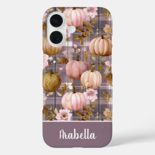 Coque Pour iPhone 16 Motif carreaux citrouille personnalisée et fleurs