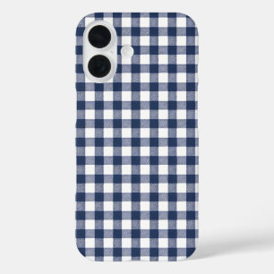 Coque Pour iPhone 16 Motif carreaux gingham - Bleu marine