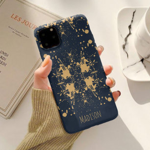 Coque Pour iPhone 14 Motif céleste bleu et or Marine