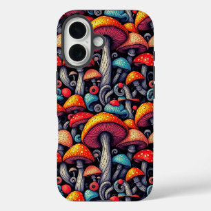 Coque Pour iPhone 16 Motif champignon néon psychédélique