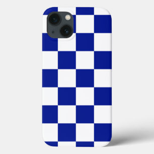 iPhone 13 Coque Motif Checkered de bleu et blanc royal