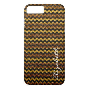 Coque iPhone 7 Plus Motif Chevron Brown en cuir