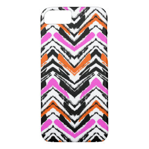 Coque iPhone 7 Motif Chevron De Main Noire, Orange Et Rose