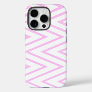 Coques iPhone 16 Pro Motif Chevron en rose et blanc