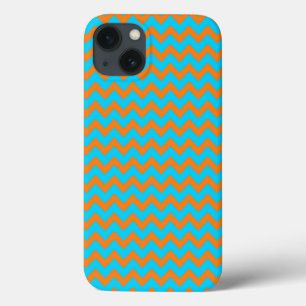 iPhone 13 Coque Motif Chevron Orange Clair et Bleu Sarcelle