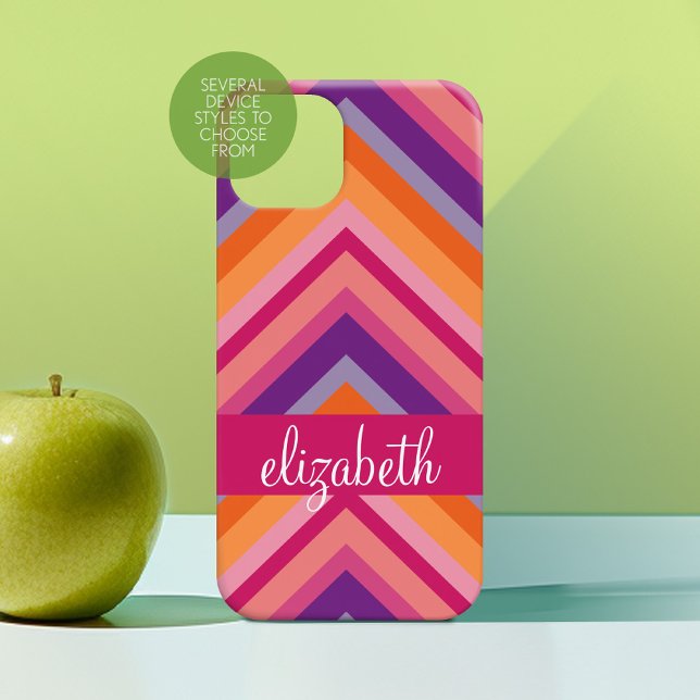 Coques Case-Mate iPhone Motif Chevron rose chaud violet orange (Personalized Phone Case with Custom Photos and Text - Choose a Device Style)