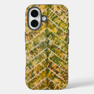 Coque Pour iPhone 16 Motif chevron tie and dye vert et or