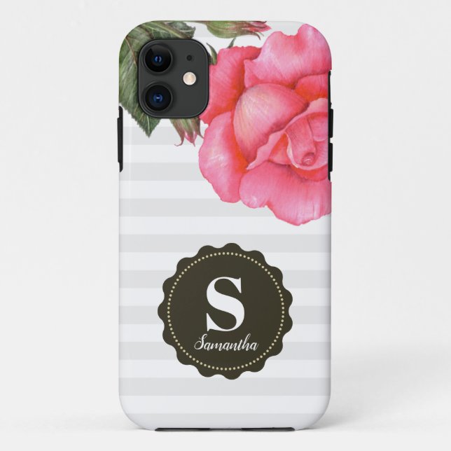 Coques Case-Mate iPhone Motif Chic Roses Rose Gris Gris Gris Gris (Dos)