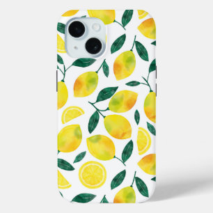 Coque Pour iPhone 15 Motif citron jaune aquarelle