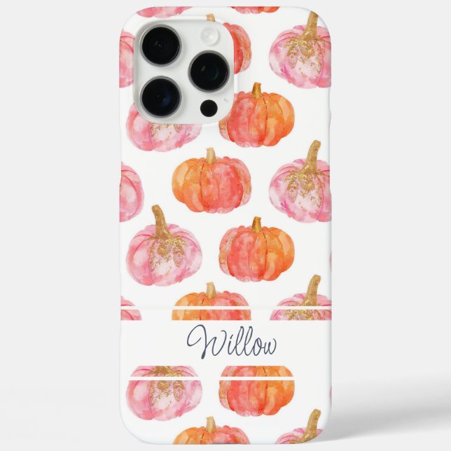 Coques Case-Mate iPhone Motif Citrouille aquarelle avec nom (Verso)