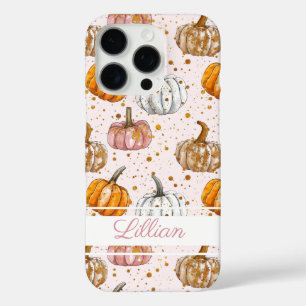 Coques iPhone 16 Pro Motif Citrouille aquarelle avec nom