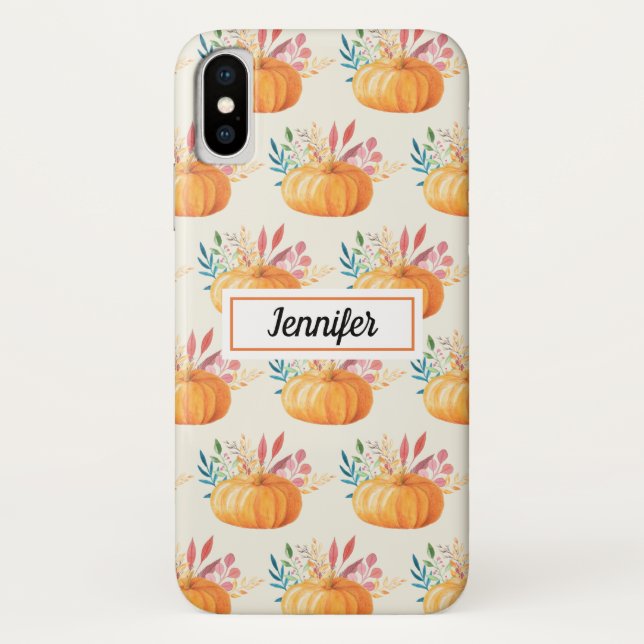Coques Case-Mate iPhone Motif Citrouille d'aquarelle orange (Dos)