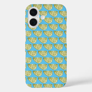 Coque Pour iPhone 16 Motif classique à tranche verte de chaux sur bleu 