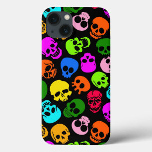 iPhone 13 Coque Motif coloré de crânes dans le noir