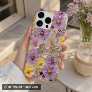 Coques iPhone 16 Pro Max Motif Cottagecore Fleur Sauvage Pressée Pastel