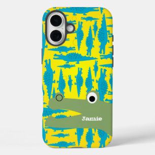 iPhone 16 Plus Case Motif d'alligator aqua et jaune coloré mignon